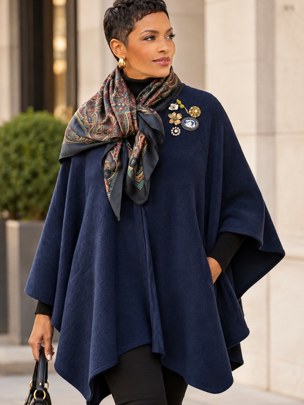 Vintage Anthony Richards Navy Fleece Cape Poncho Made in USA One Size On Trend